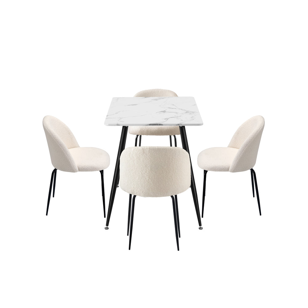 120cm Rectangle Dining Table with 4PCS Chairs White Sherpa