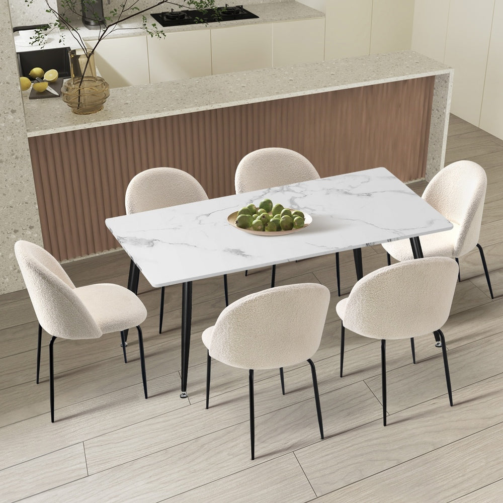 120cm Rectangle Dining Table with 6PCS Chairs White Sherpa