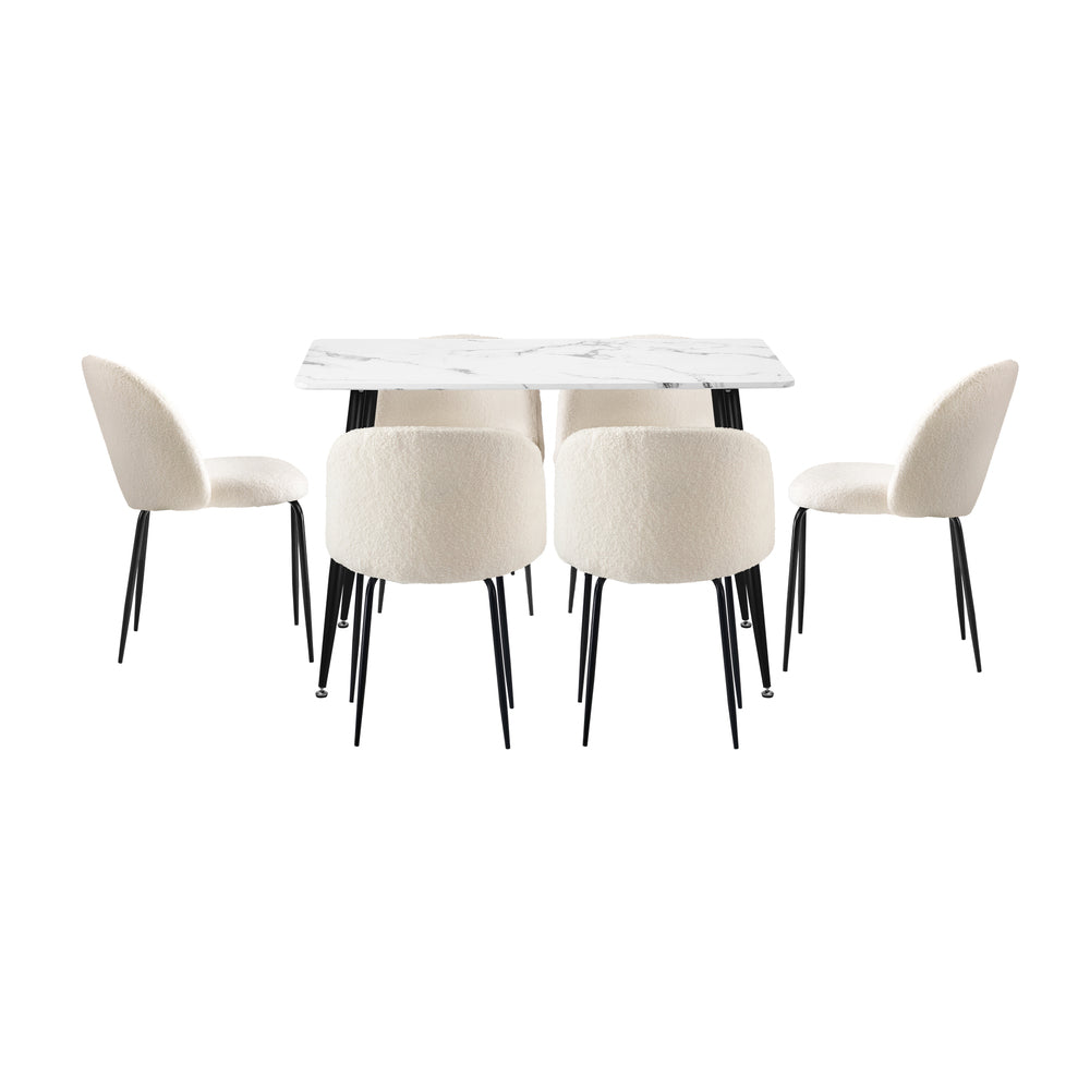 120cm Rectangle Dining Table with 6PCS Chairs White Sherpa