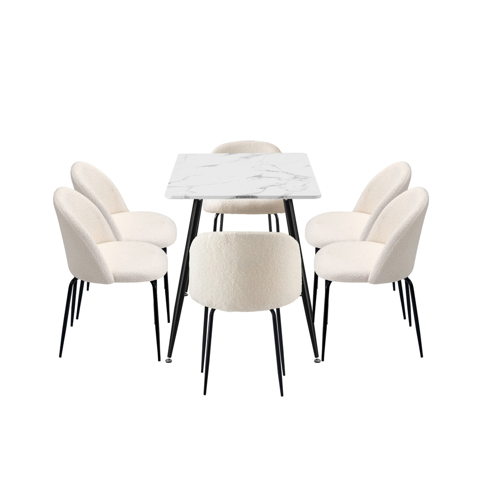 120cm Rectangle Dining Table with 6PCS Chairs White Sherpa