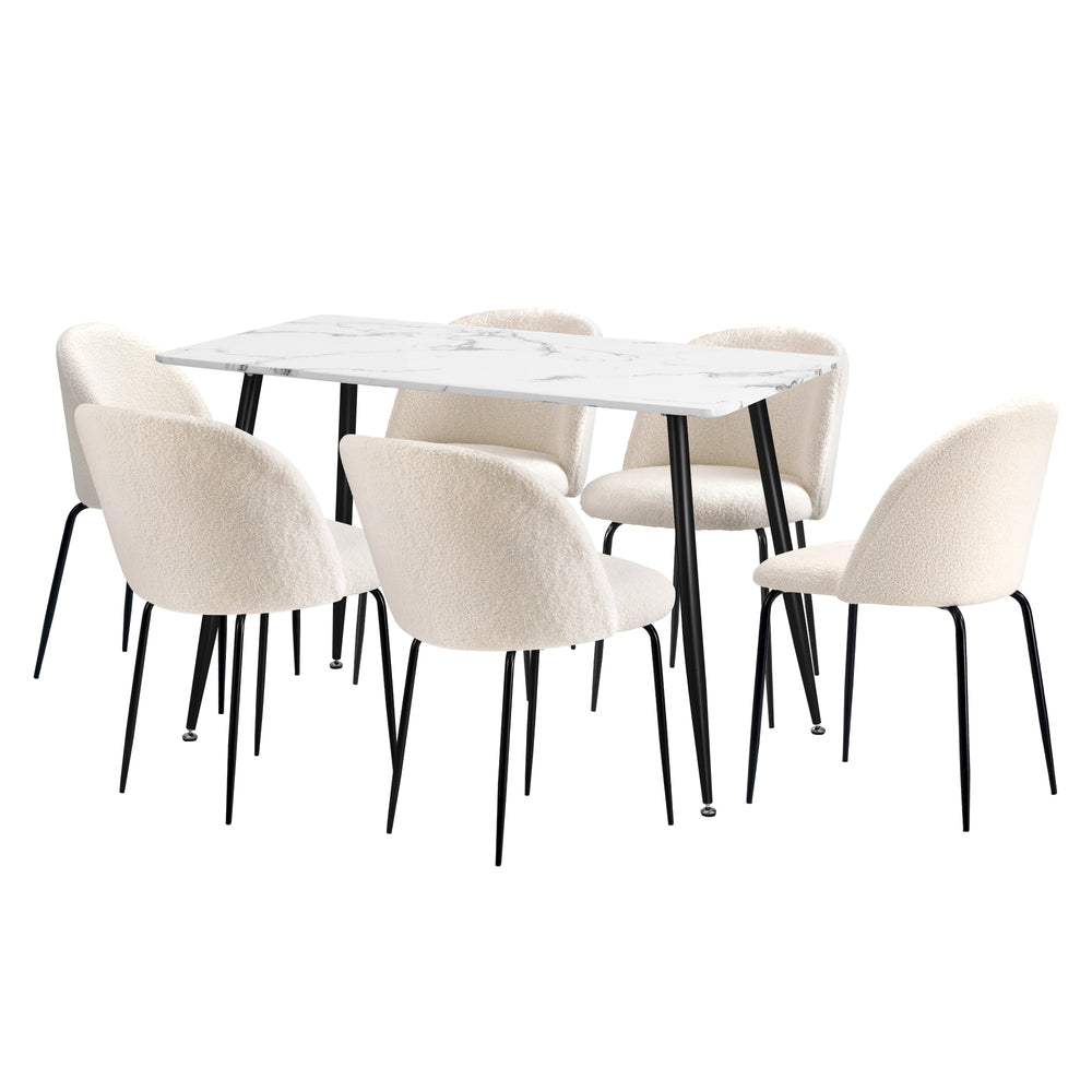 120cm Rectangle Dining Table with 4PCS Chairs White Sherpa