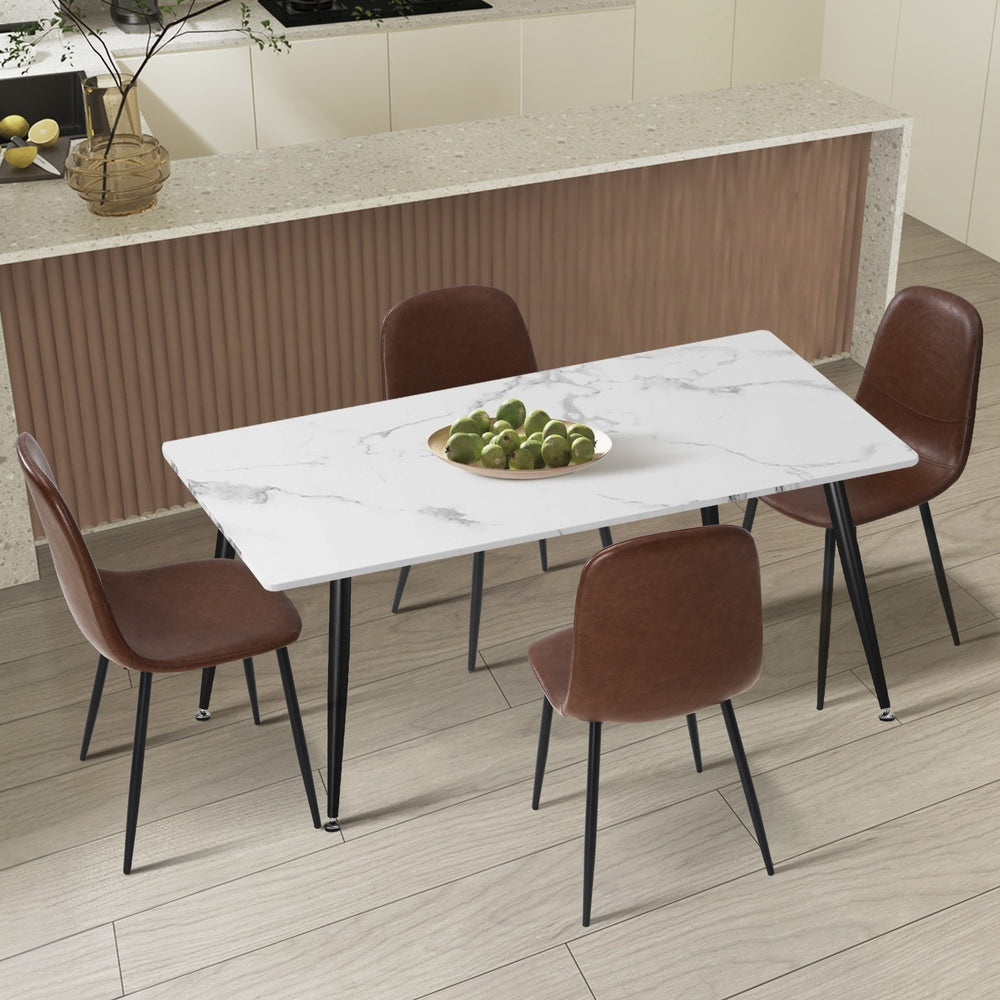 120cm Rectangle Dining Table with 6PCS Chairs PU Brown