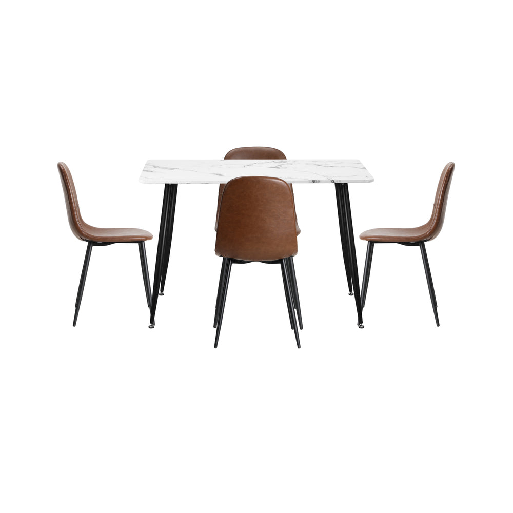 120cm Rectangle Dining Table with 4PCS Chairs PU Brown