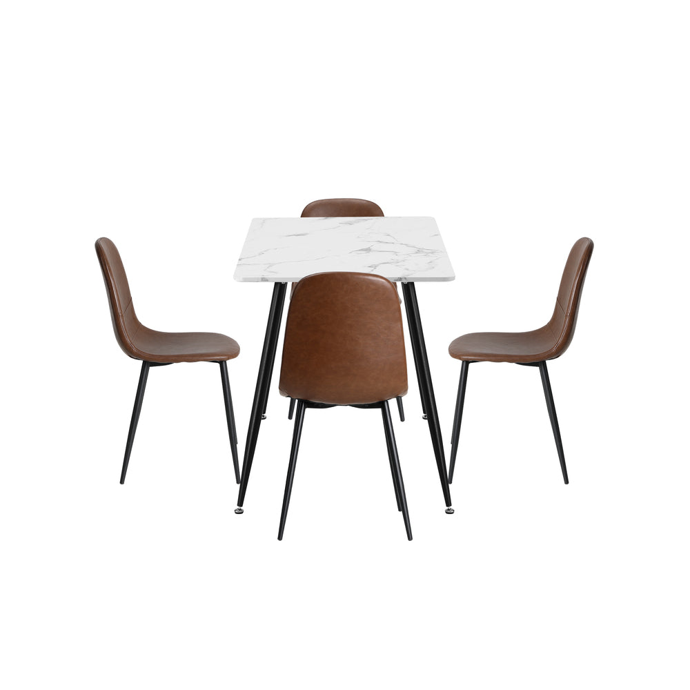 120cm Rectangle Dining Table with 6PCS Chairs PU Brown