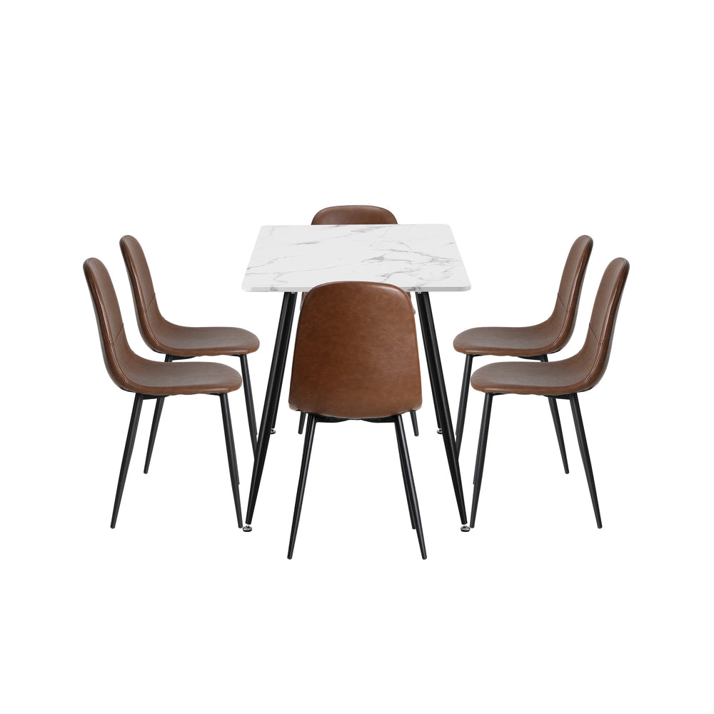 120cm Rectangle Dining Table with 6PCS Chairs PU Brown