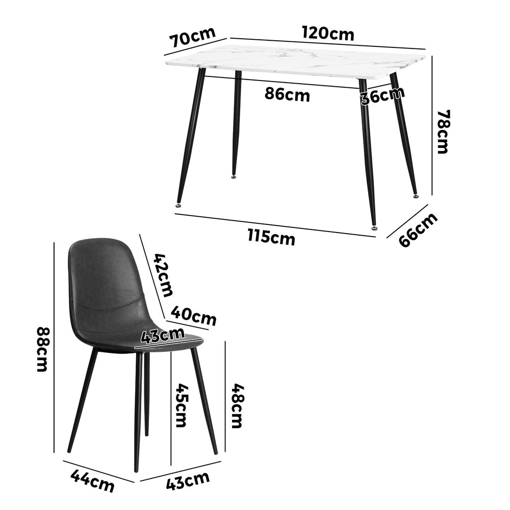 120cm Rectangle Dining Table with 6PCS Chairs PU Grey