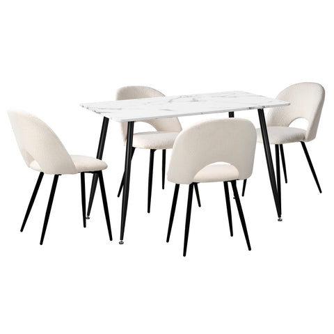 120cm Rectangle Dining Table with 4PCS Chairs Sherpa White