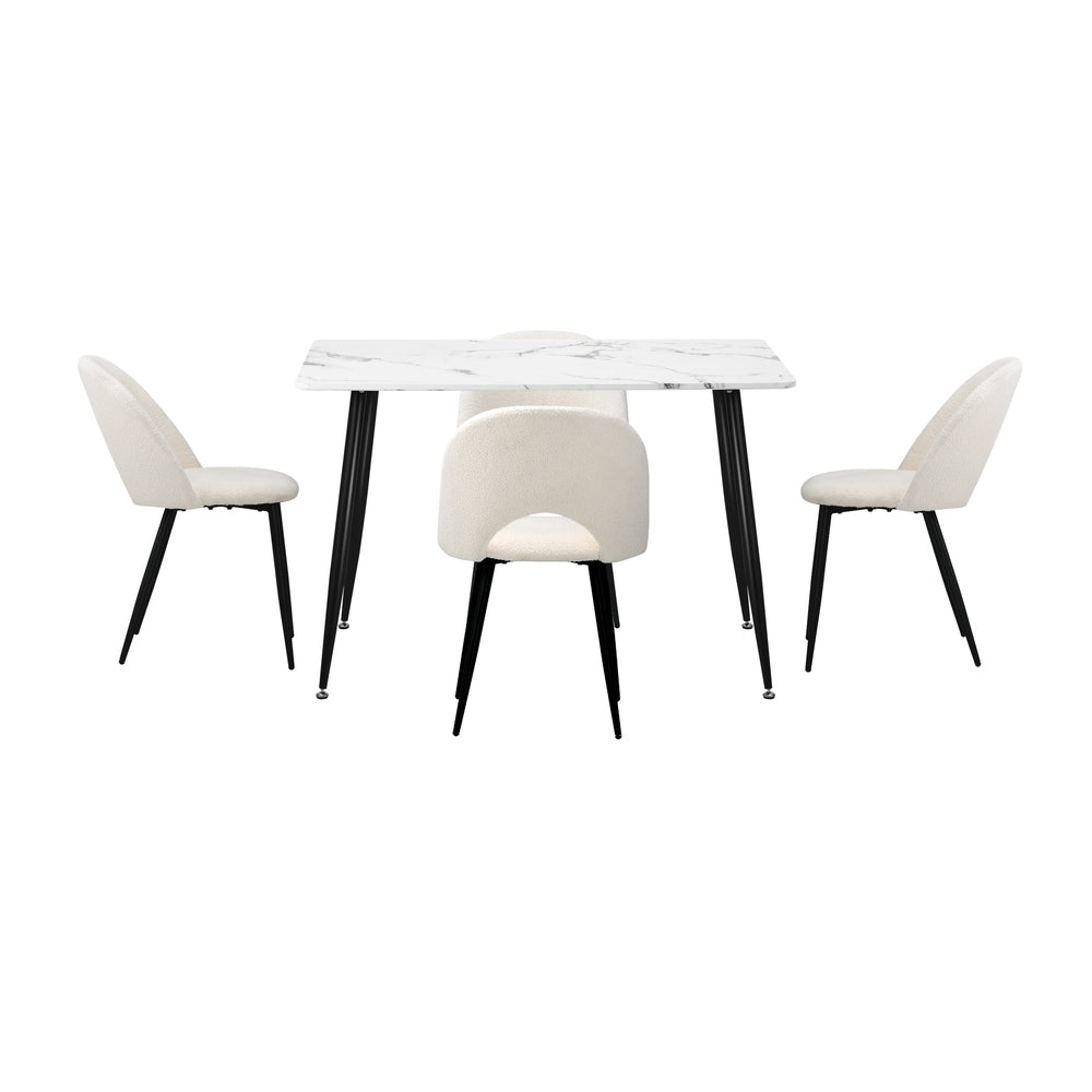 120cm Rectangle Dining Table with 6PCS Chairs Sherpa White