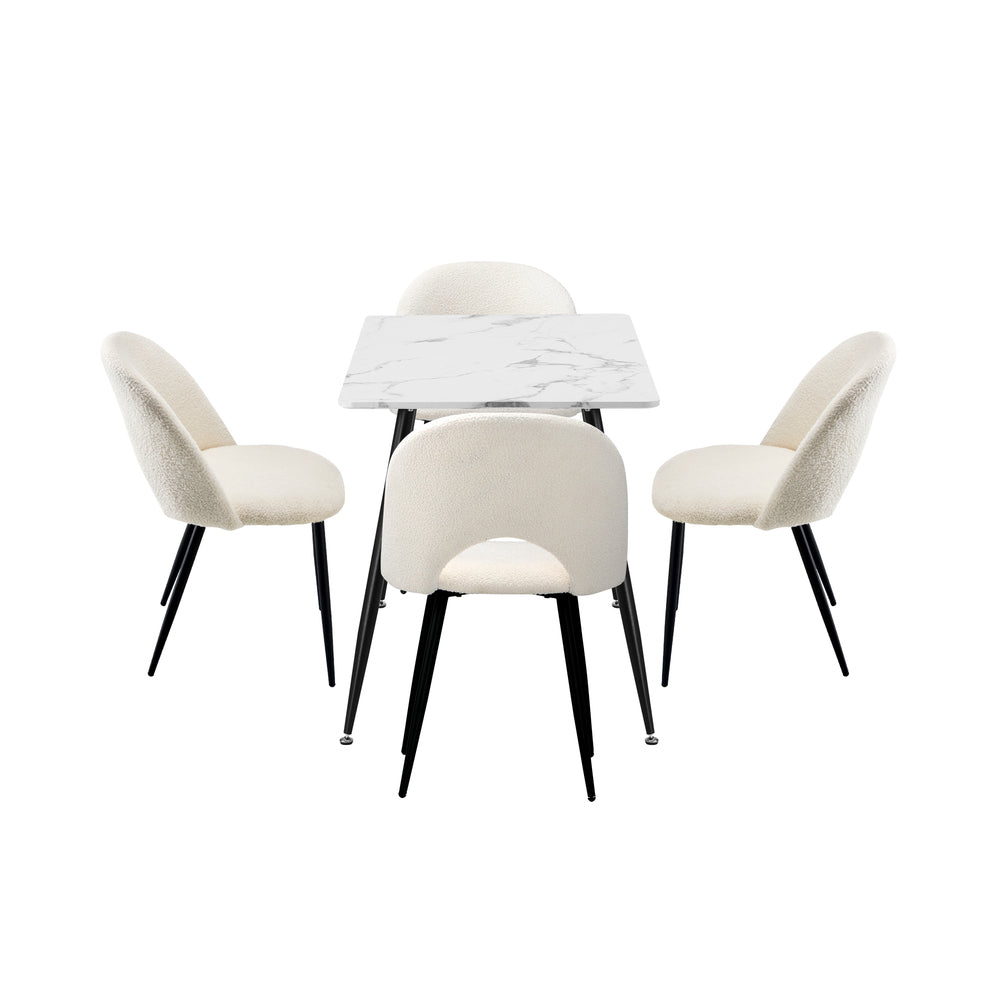 120cm Rectangle Dining Table with 6PCS Chairs Sherpa White