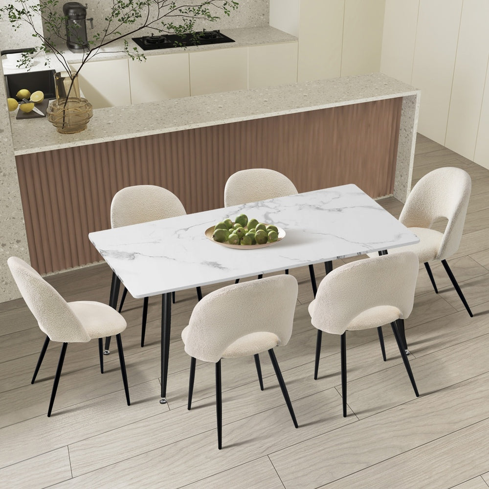 120cm Rectangle Dining Table with 6PCS Chairs Sherpa White