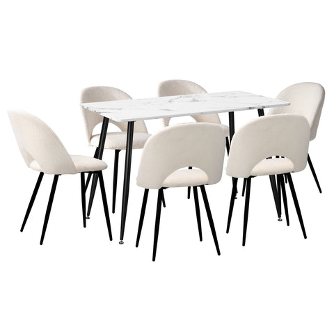 120cm Rectangle Dining Table with 4PCS/6PCS Chairs Sherpa White