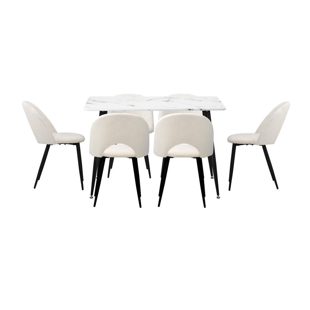 120cm Rectangle Dining Table with 4PCS Chairs Sherpa White