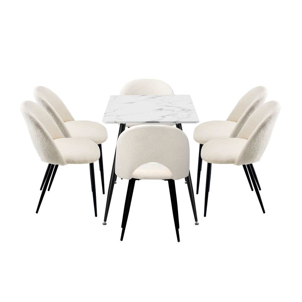 120cm Rectangle Dining Table with 4PCS Chairs Sherpa White