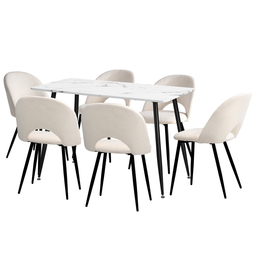 120cm Rectangle Dining Table with 6PCS Chairs Sherpa White