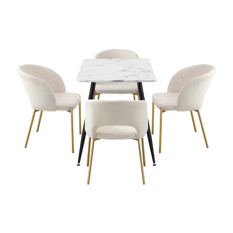 120cm Rectangle Dining Table with 4PCS Chairs Sherpa White