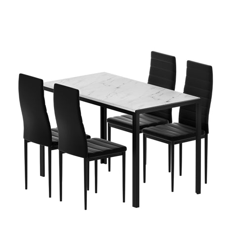 1 Dining Table and 4 Chairs Set Marble Effect