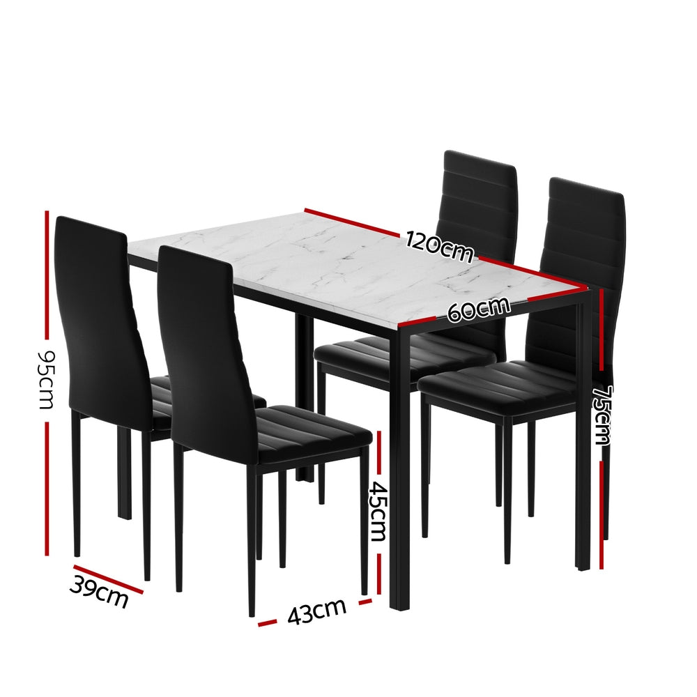 1 Dining Table and 4 Chairs Set Marble Effect