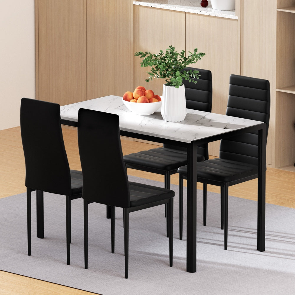 1 Dining Table and 4 Chairs Set Marble Effect