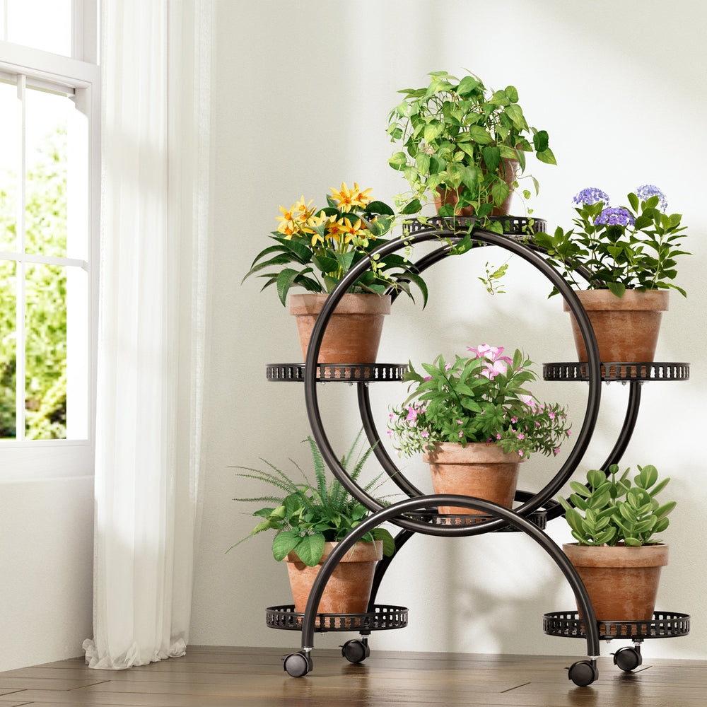 Plant Stand 6 Tier Metal Flower Pot Rack Wheels