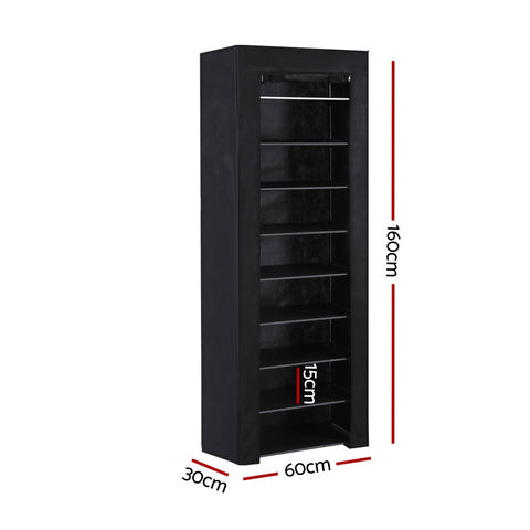 Shoe Rack Cabinet Removable Cover 10 tier Black