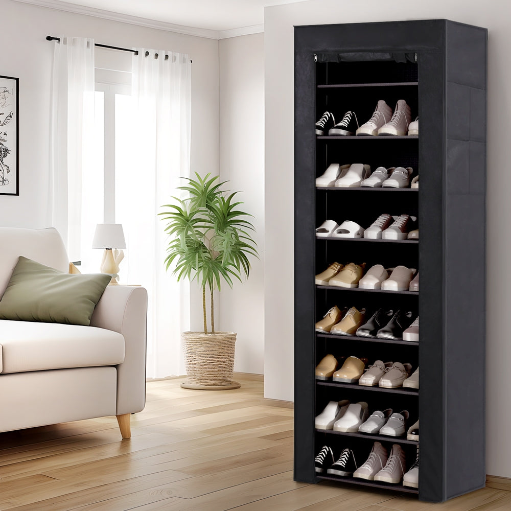 Shoe Rack Cabinet Removable Cover 10 tier Black