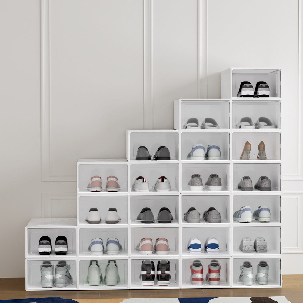 Shoe Box Rack DIY Set of 24 Stackable White Abel