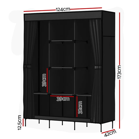 Large Portable Clothes Closet Wardrobe With Shelf Black