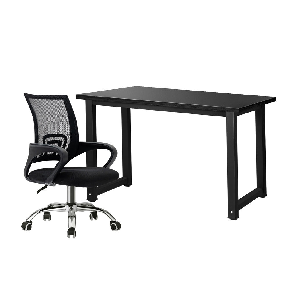 Home Office Set BK&WH Computer Desk and Mesh Office Chair