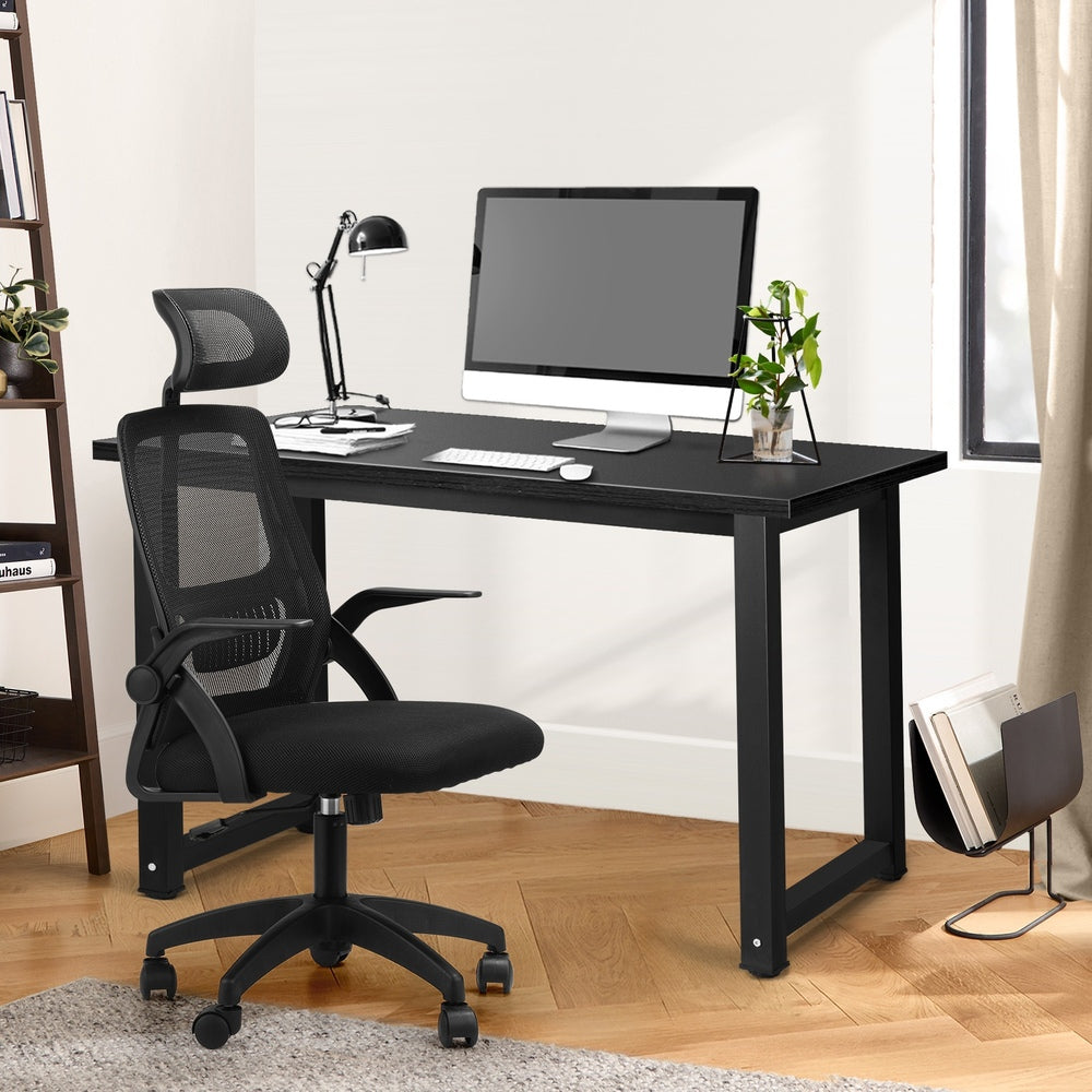 Home Office Set Computer Desk and Mesh Office Chair BK&WH