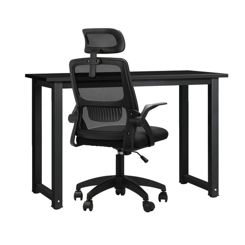 Home Office Set Computer Desk and Mesh Office Chair Black