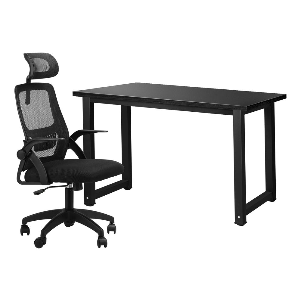 Home Office Set Computer Desk and Mesh Office Chair Black