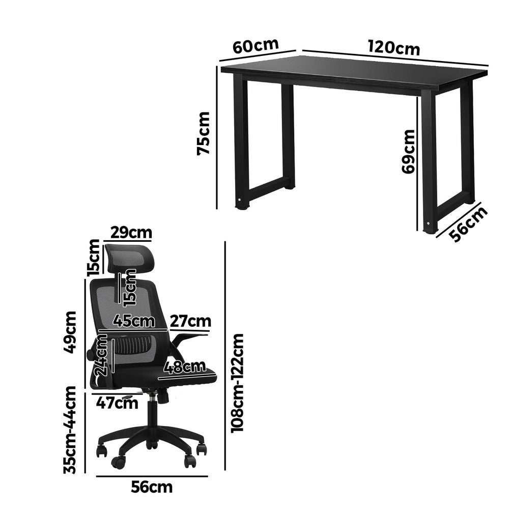 Home Office Set Computer Desk and Mesh Office Chair Black