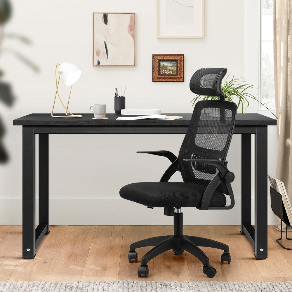 Home Office Set Computer Desk and Mesh Office Chair BK&WH