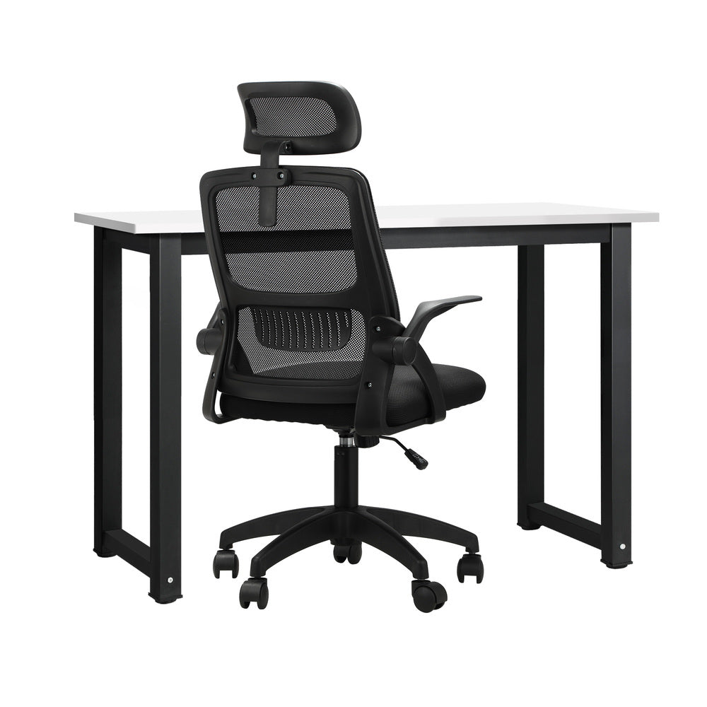 Home Office Set Computer Desk and Mesh Office Chair BK&WH