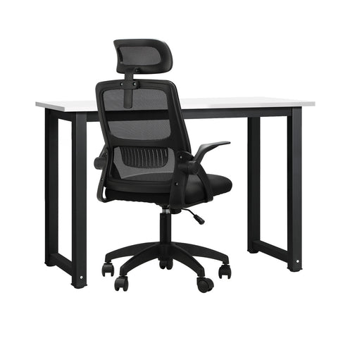 Home Office Set Computer Desk and Mesh Office Chair Black