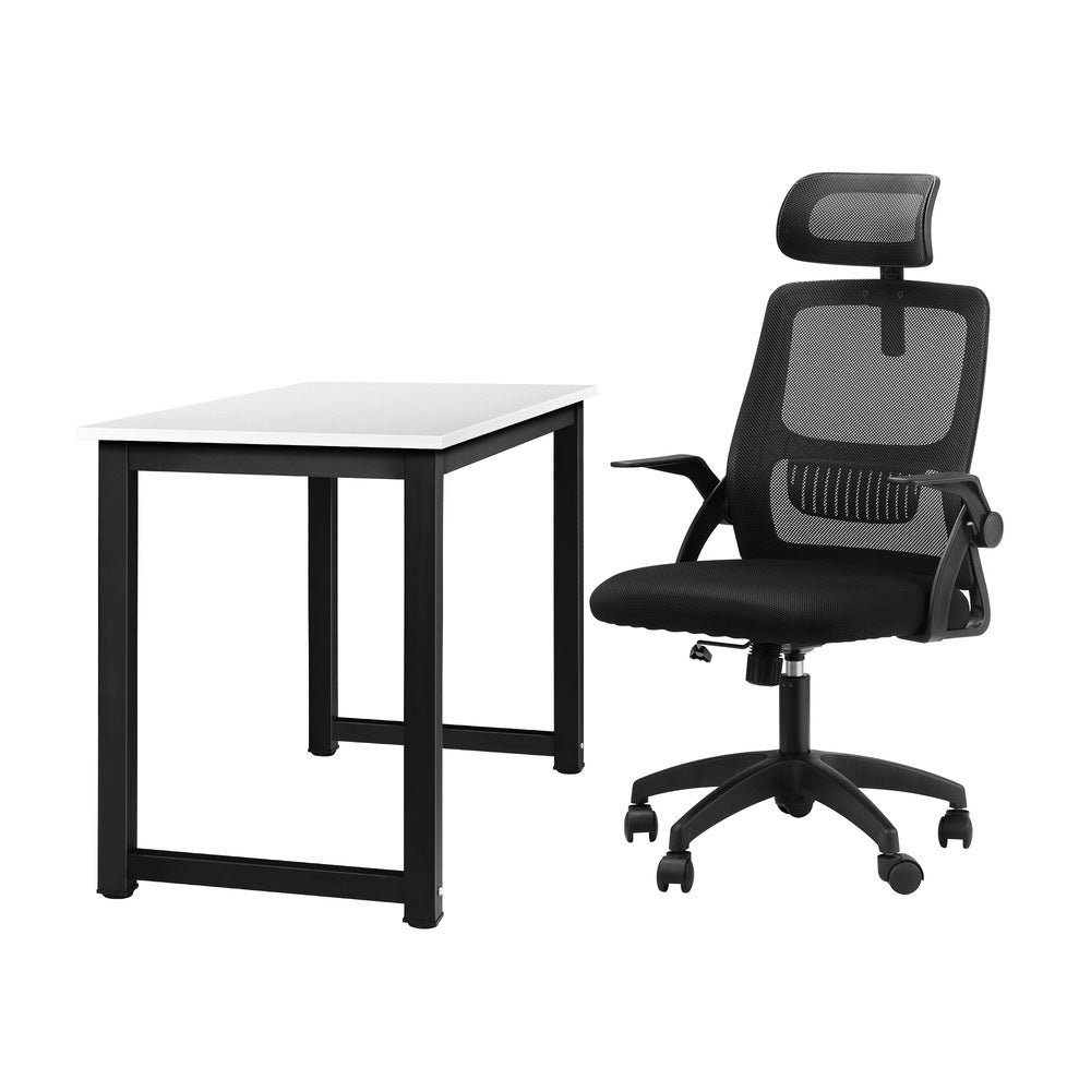 Home Office Set Computer Desk and Mesh Office Chair Black