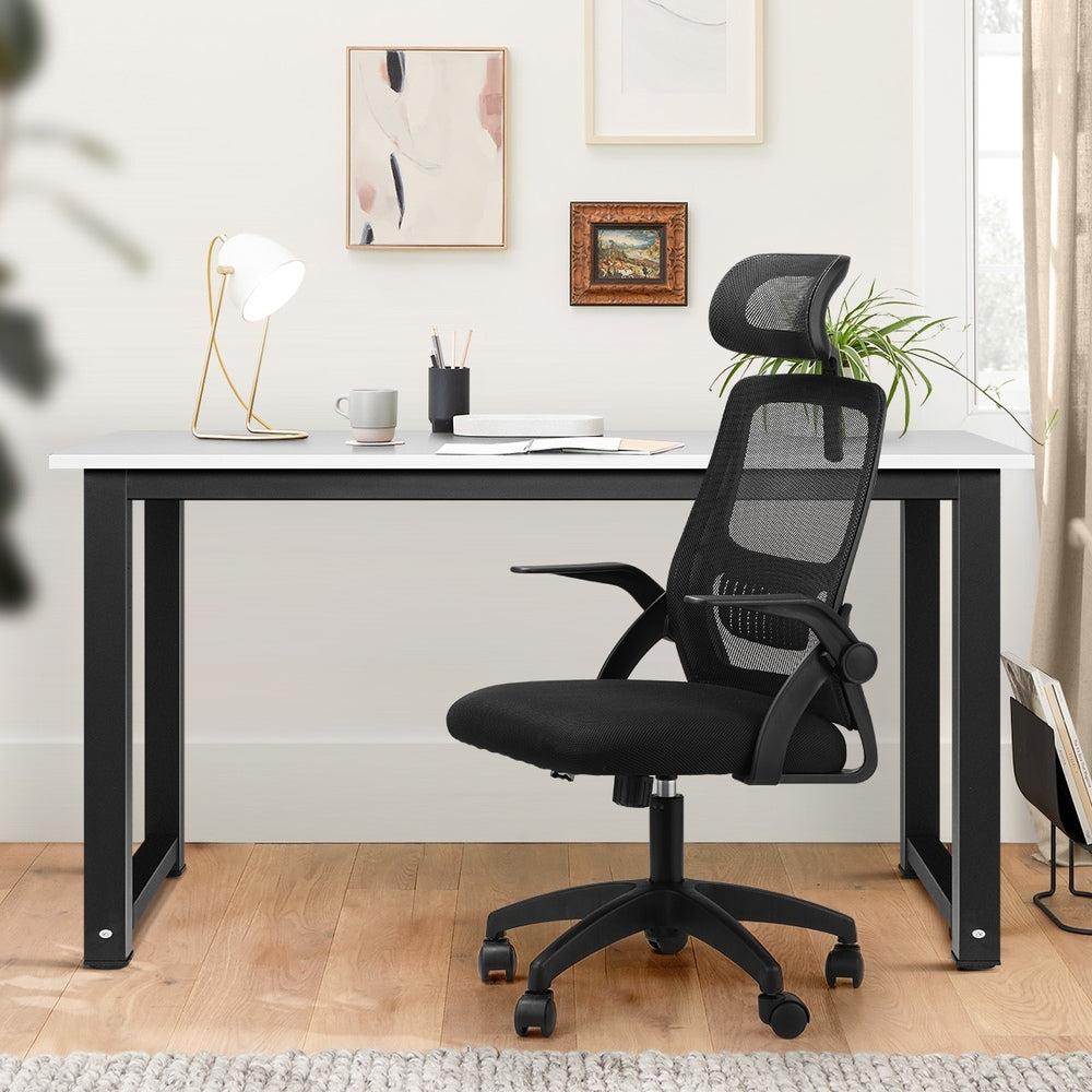 Home Office Set Computer Desk and Mesh Office Chair Black