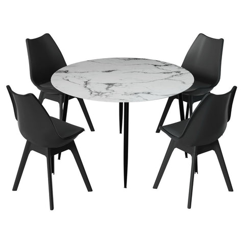 1 Dining Table and 4 Chairs Set Marble Black