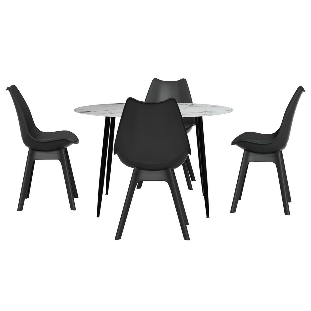 1 Dining Table and 4 Chairs Set Marble Black