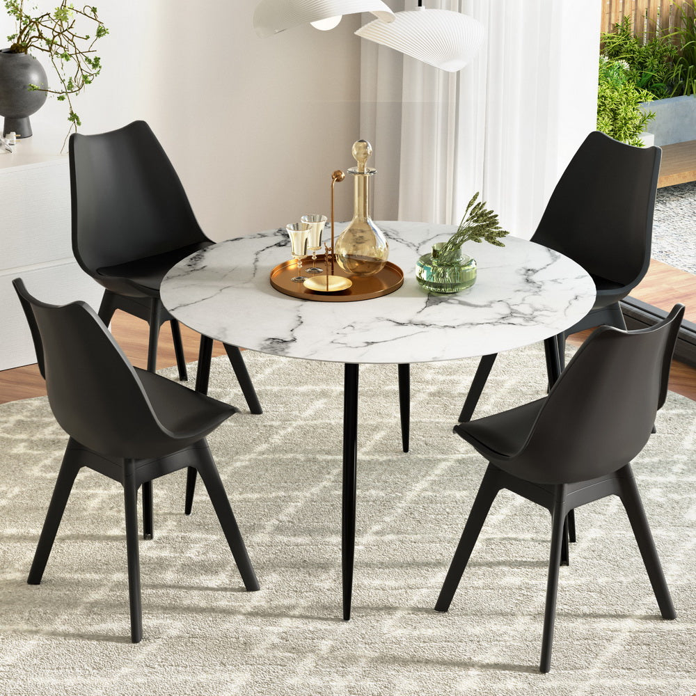 1 Dining Table and 4 Chairs Set Marble Black