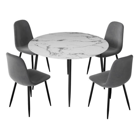 1 Dining Table and 4 Chairs Set Marble Grey