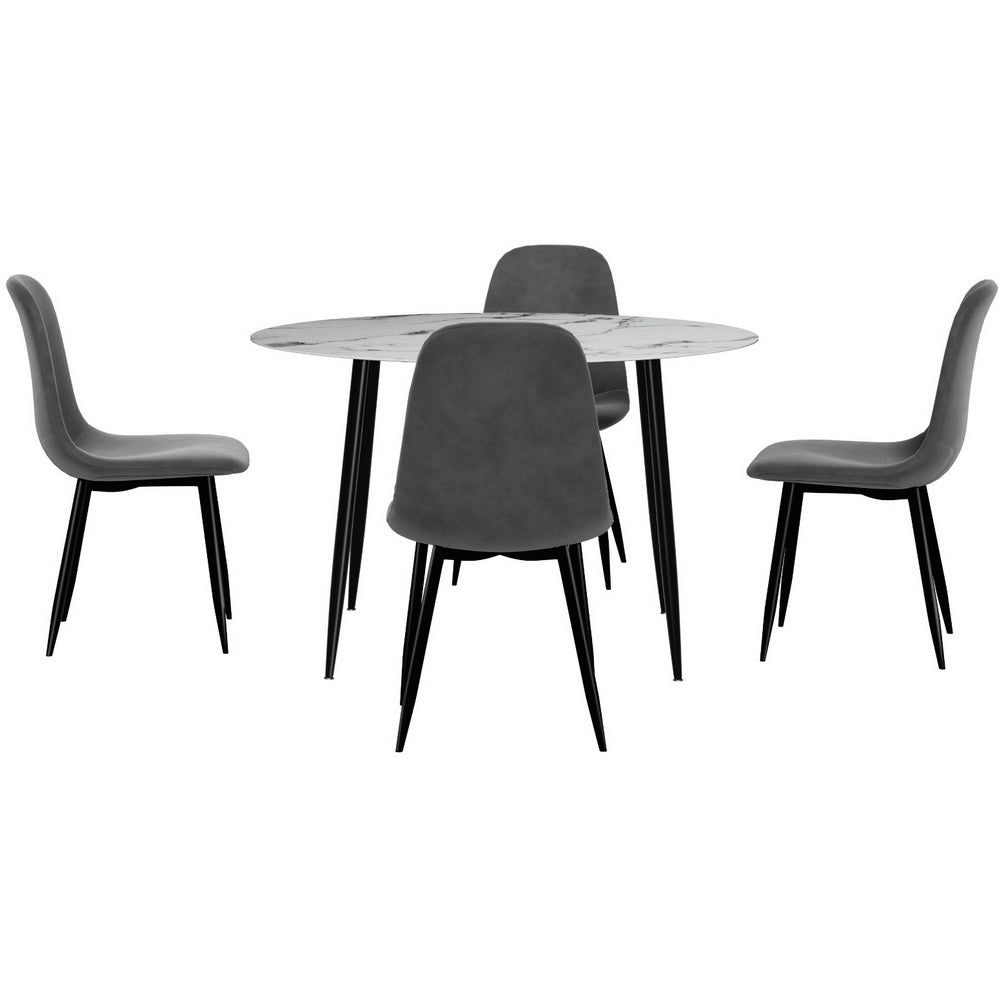 1 Dining Table and 4 Chairs Set Marble Grey