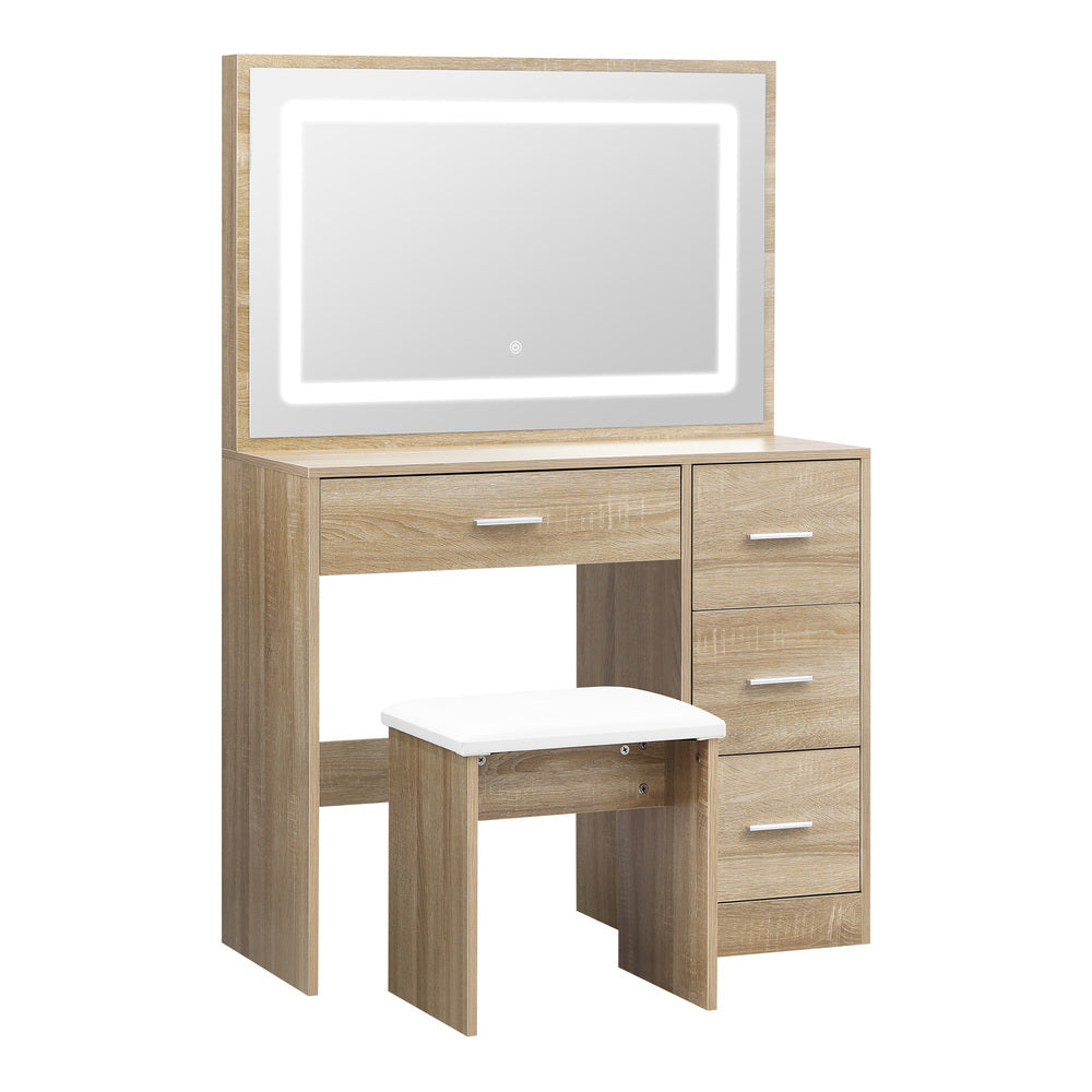 Dressing Table Stool Set Large Mirror LED Light Natural