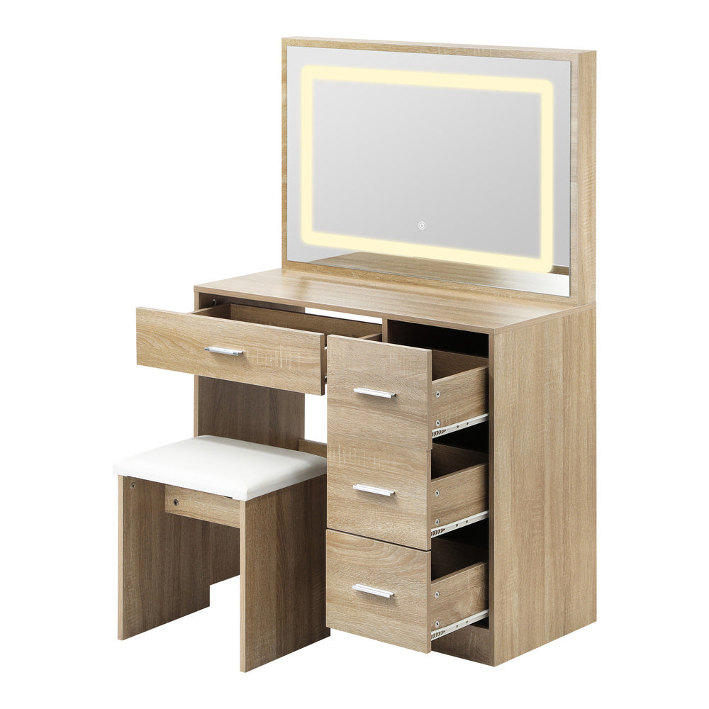 Dressing Table Stool Set Large Mirror LED Light White