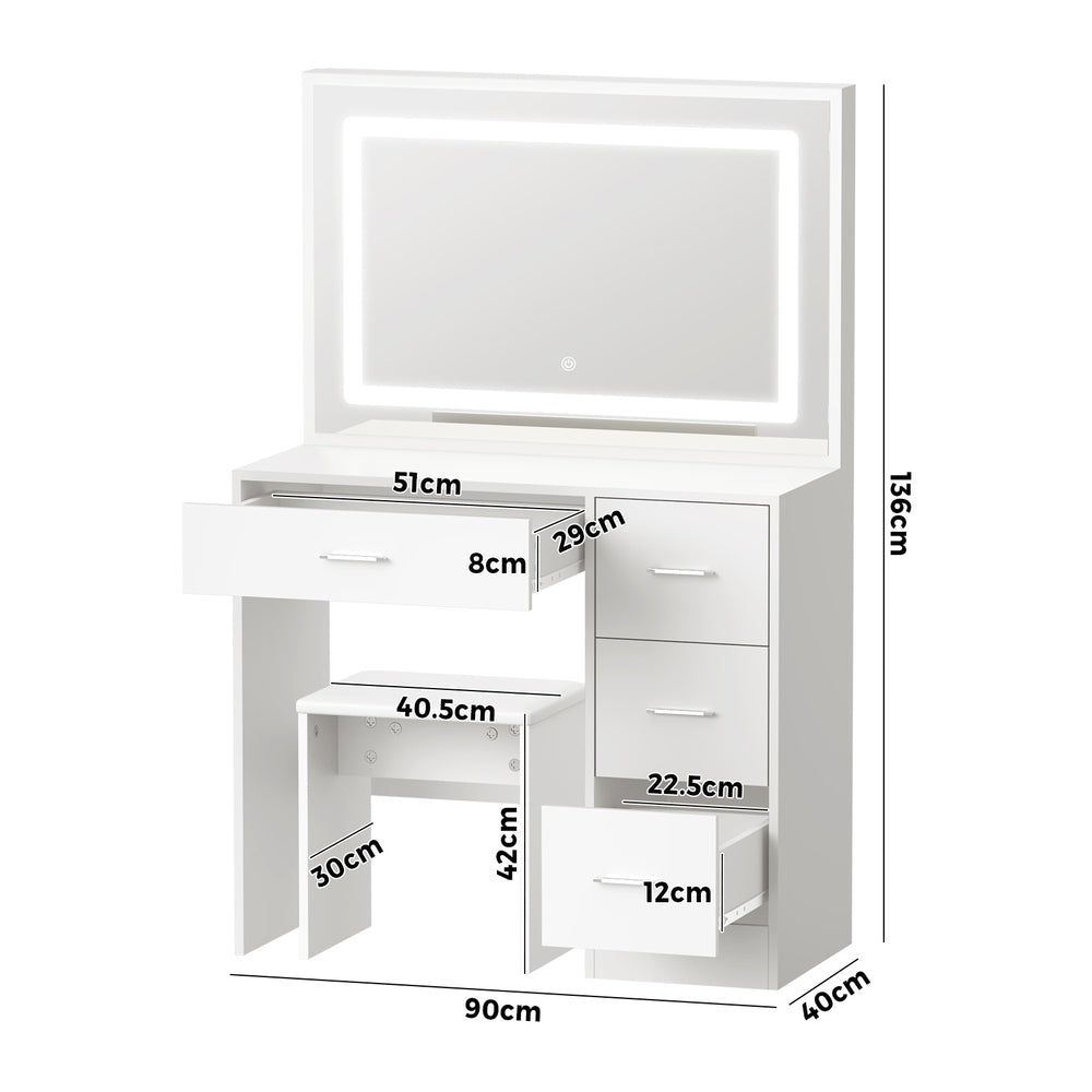 Dressing Table Stool Set Large Mirror LED Light Natural