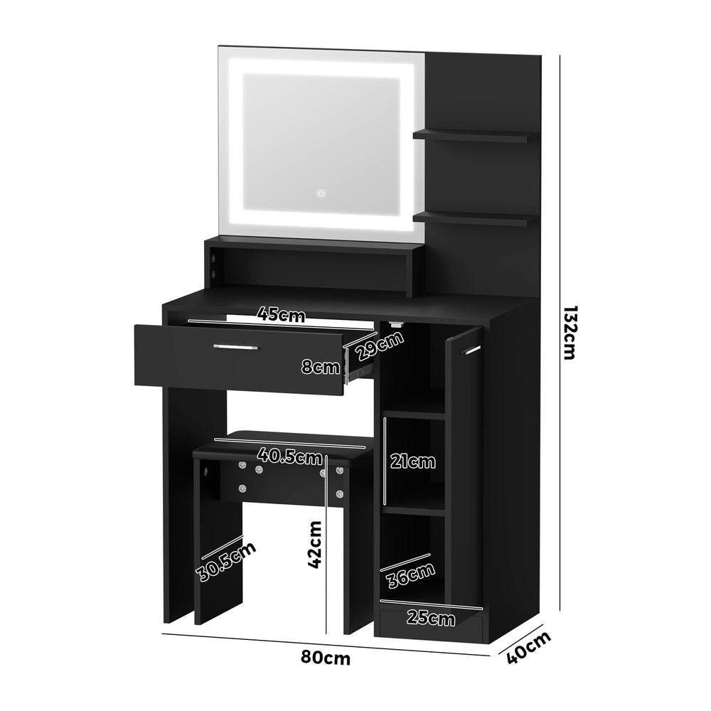 Dressing Table Stool Set LED Light Large Cabinet Natural