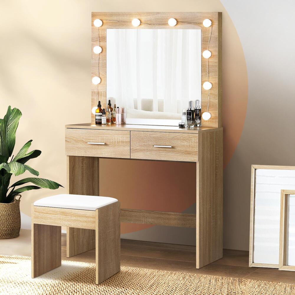 Dressing Table Stool Set Makeup Mirror Storage Desk 10 LED Bulbs