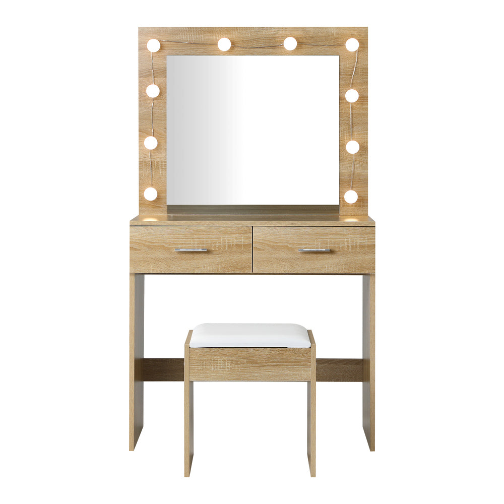 Dressing Table Stool Set Makeup Mirror Storage Desk 10 LED Bulbs