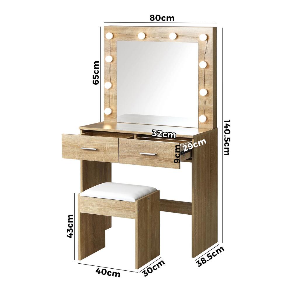 Dressing Table Stool Set Makeup Mirror Storage Desk 10 LED Bulbs