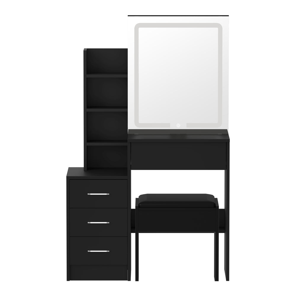 Dressing Table Stool Set LED Slide Mirror (Black/Natural/White)